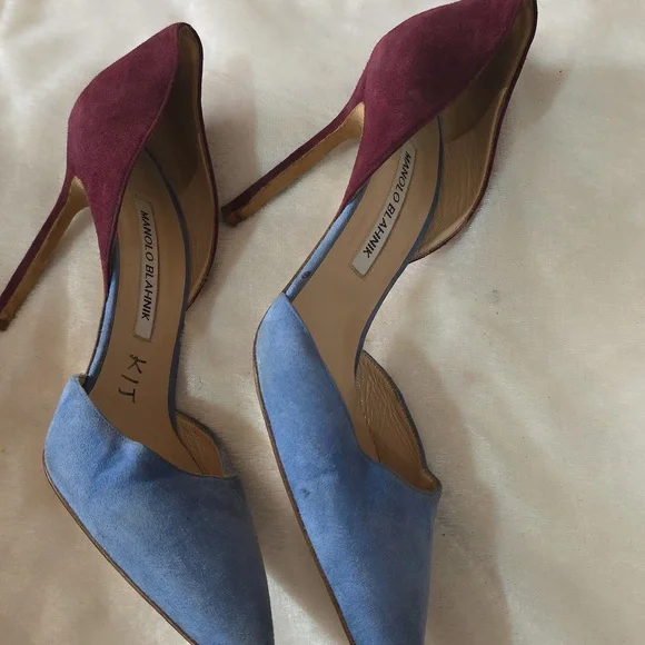 Manolo Blahnik Tayler Suede Heels - Purple, Blue, - Picture 2 of 10